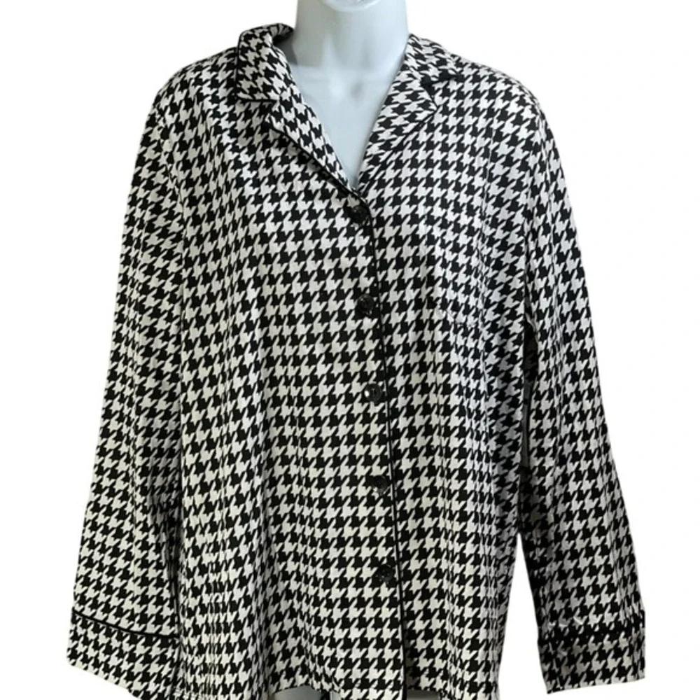 Kim Rogers Womens XL Intimates Houndstooth Pajama Top Black White